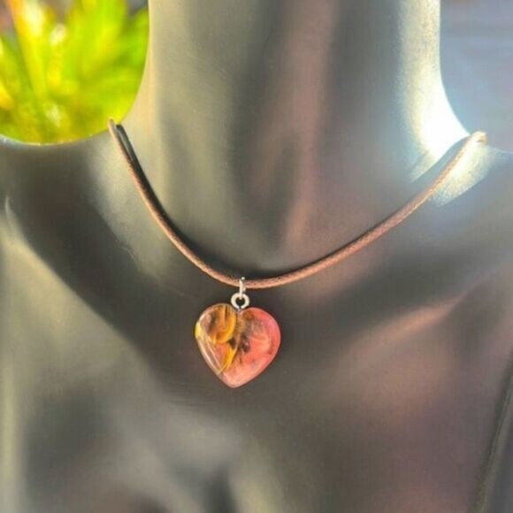 Marbled Pink Sparkle Heart Pendant Necklace - Picture 8 of 8